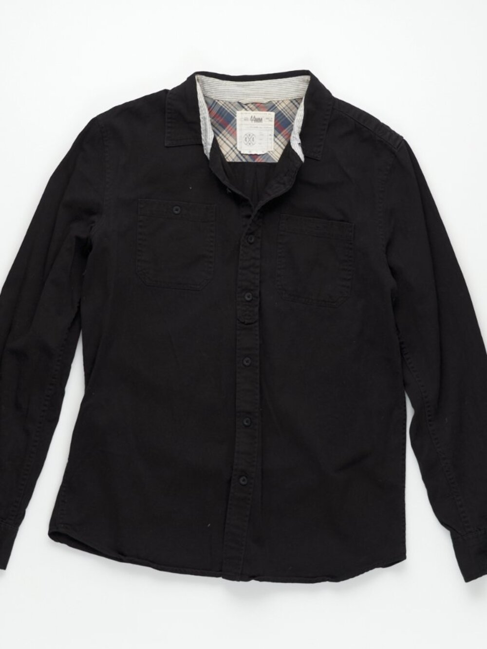 44M Red and Blue Plaid Casual pearl snap flannel Shirt